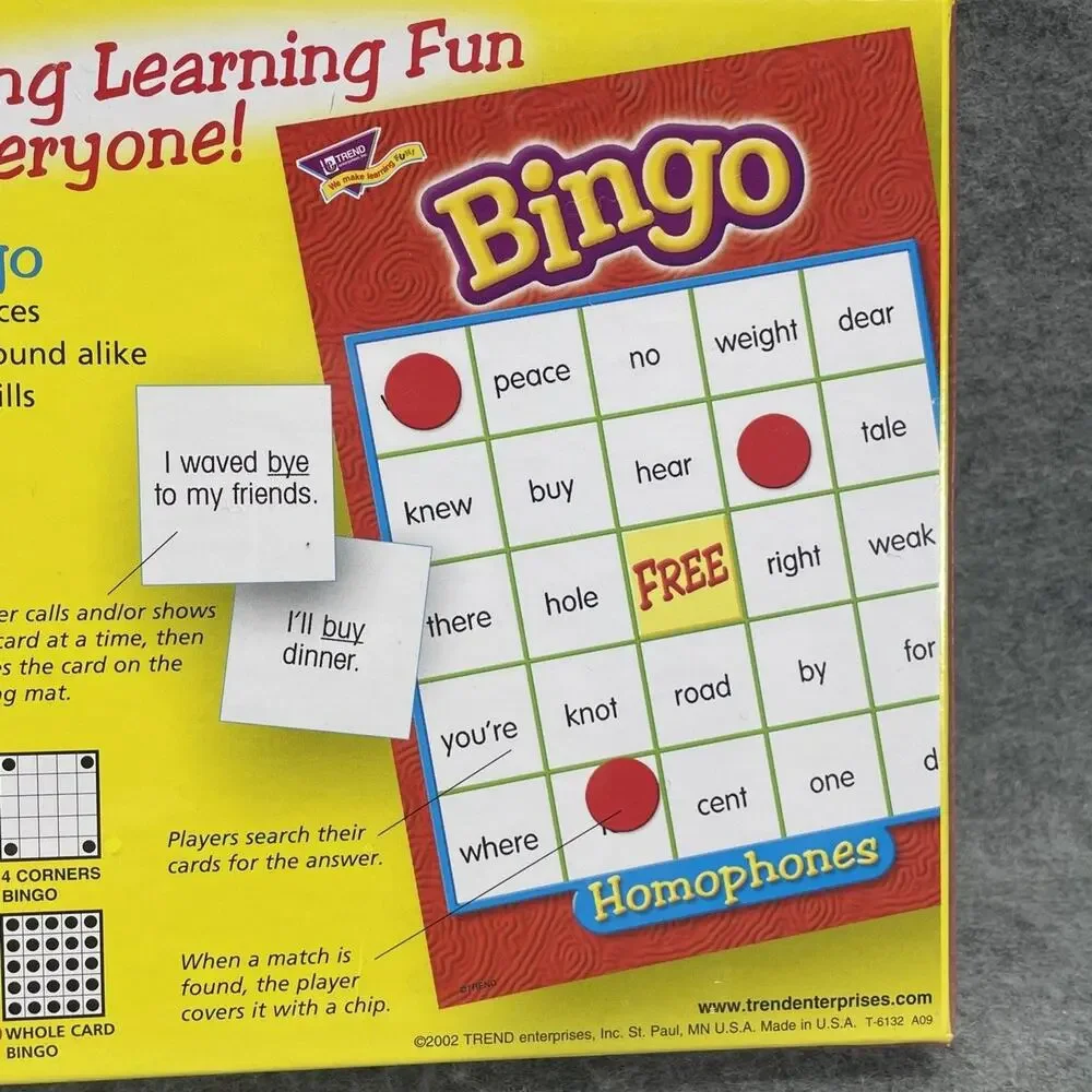 Lakeshore Bingo Homophones Ages 9 & Up NEW Sealed 3‎ to 36 Players